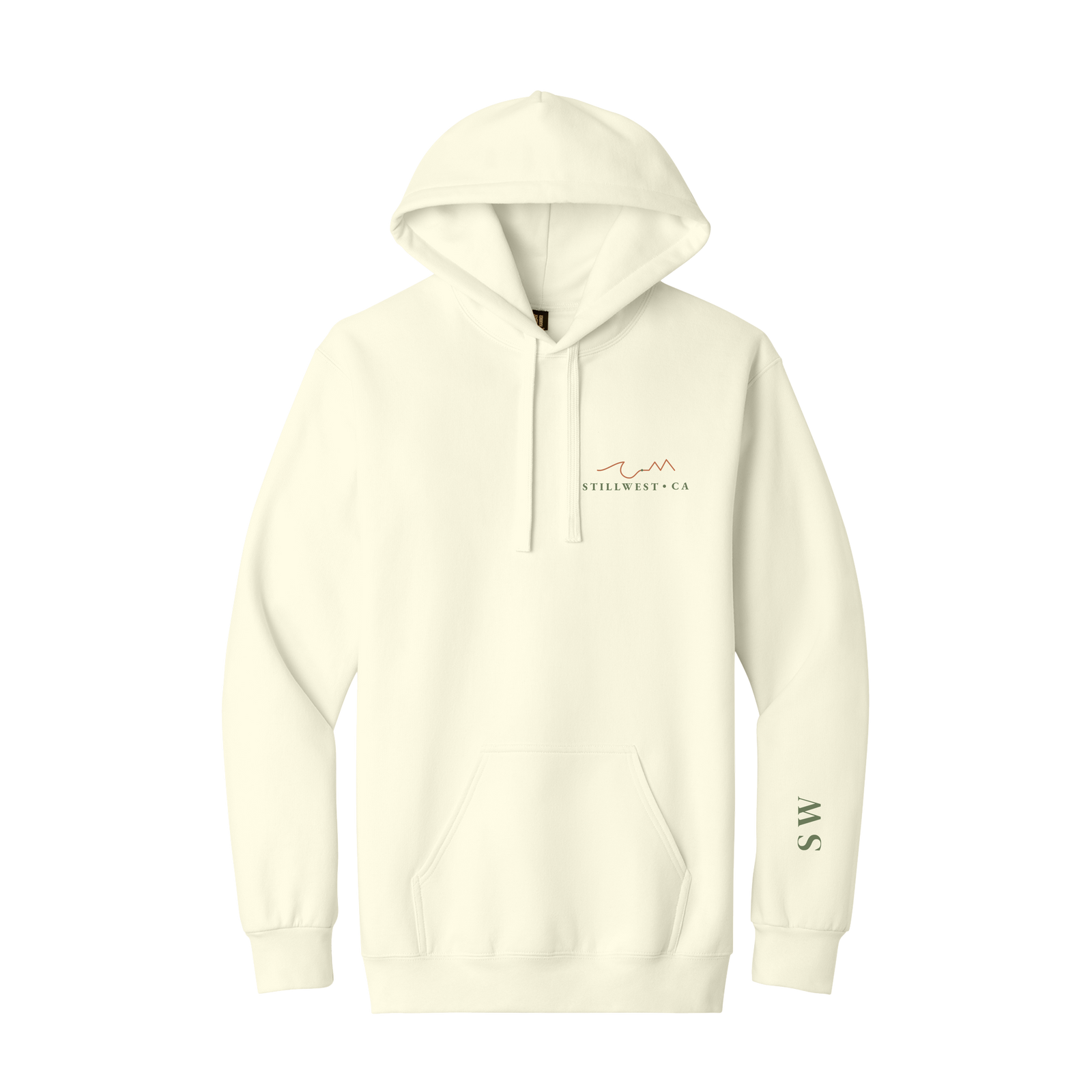 White hoodie with branding on a transparent background
