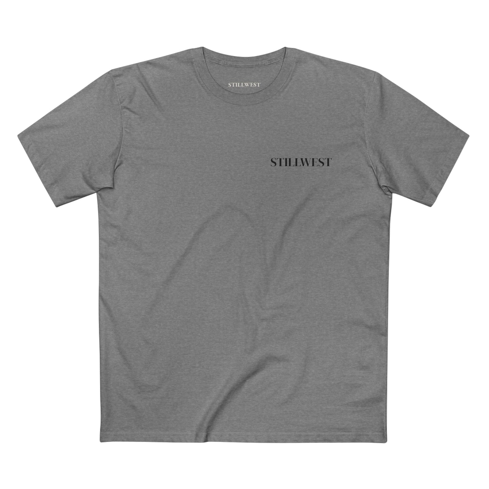 Heather t shirt with the word STILLWEST on the front