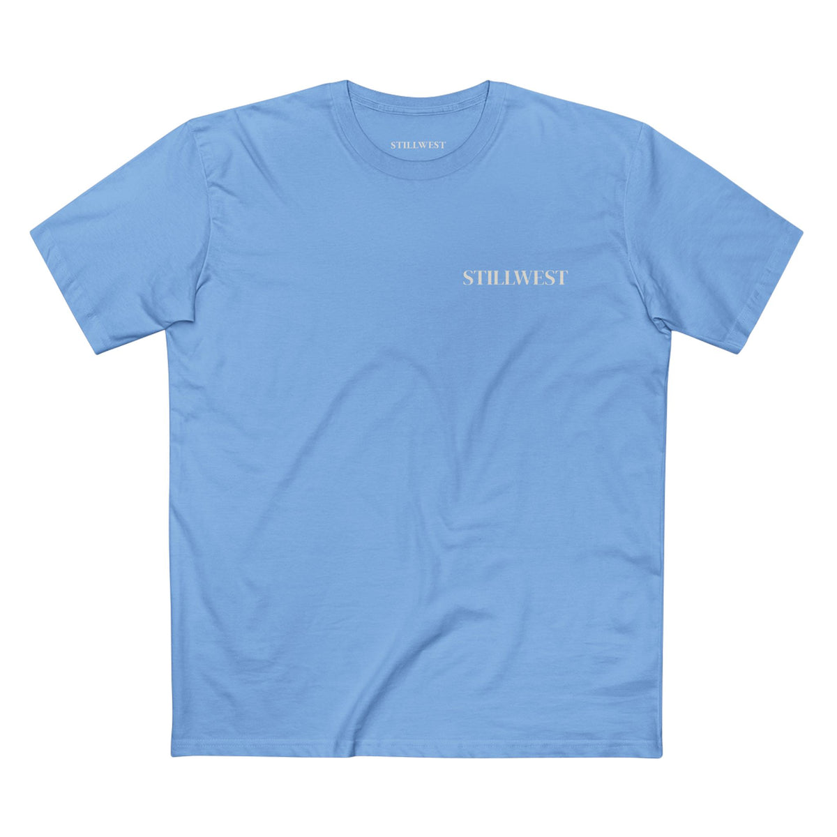 Carolina blue t shirt with the word STILLWEST on the front.
