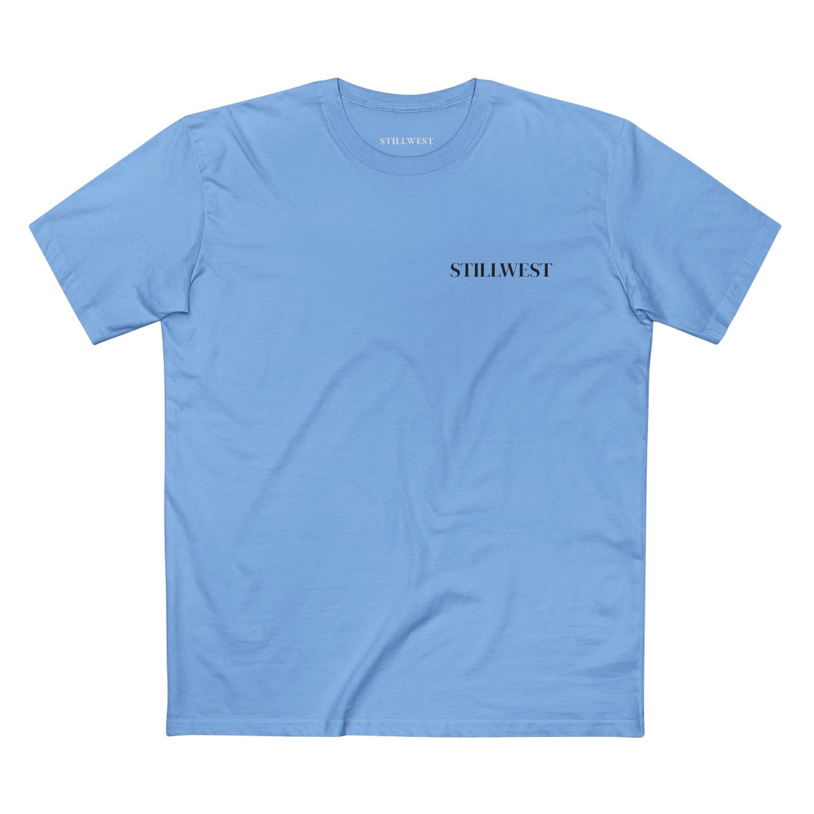 Light blue shirt with the word STILLWEST on the front