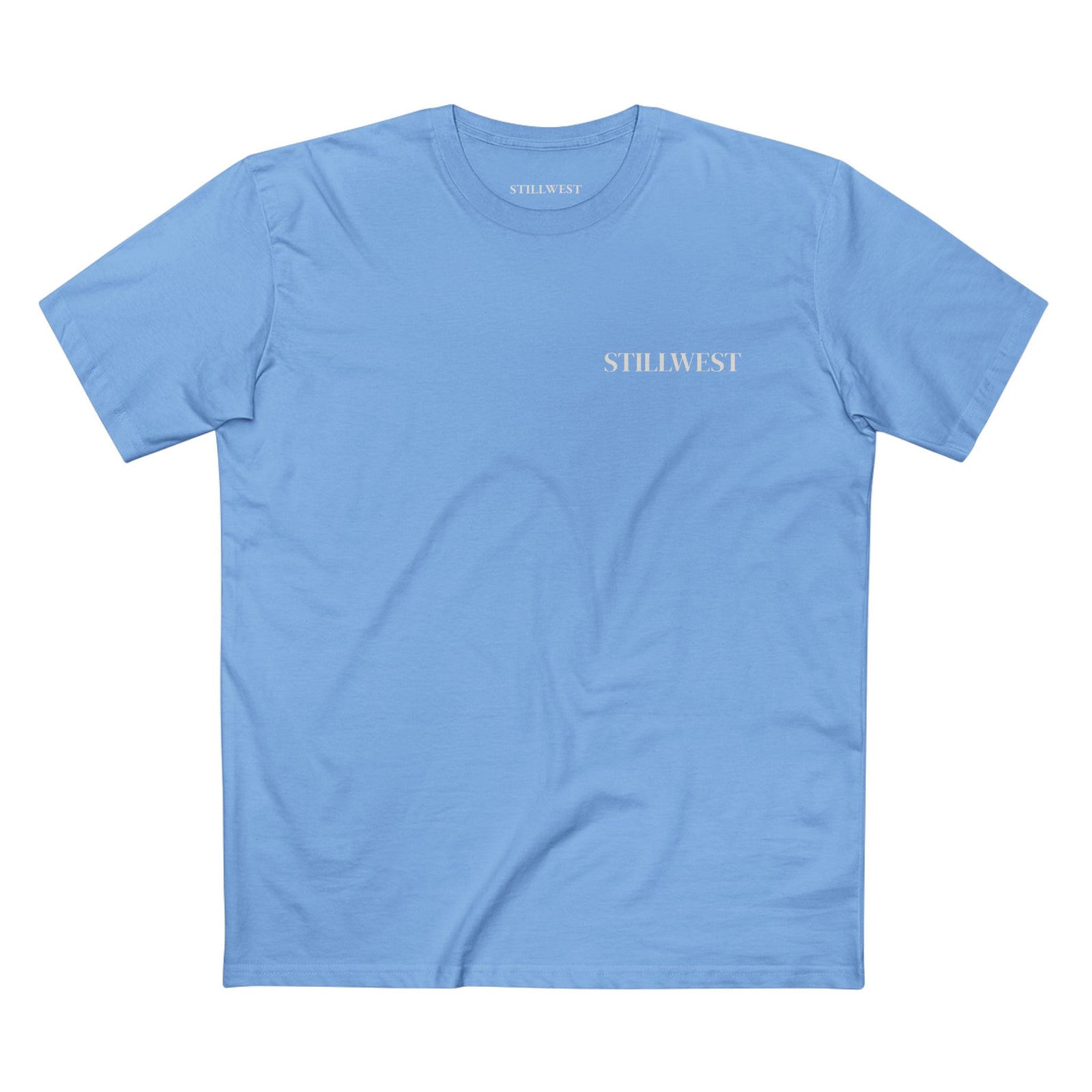 Carolina blue t shirt with the word STILLWEST on the front.